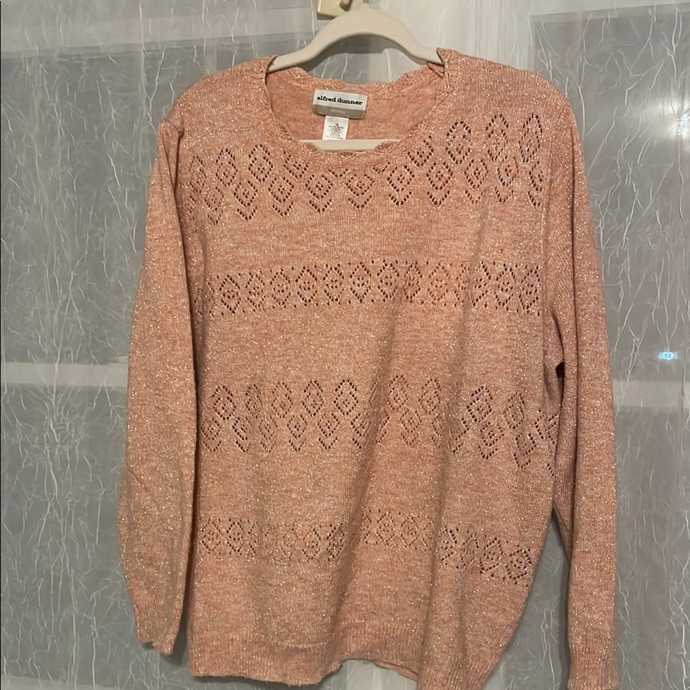 Alfred dunner dusty pink pastel Sweater with Crew Neck and Intricate Knit Design